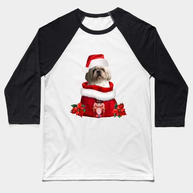 Shih tzu Dog Santa claus bag with nutcracker Baseball T-Shirt by Move-Art